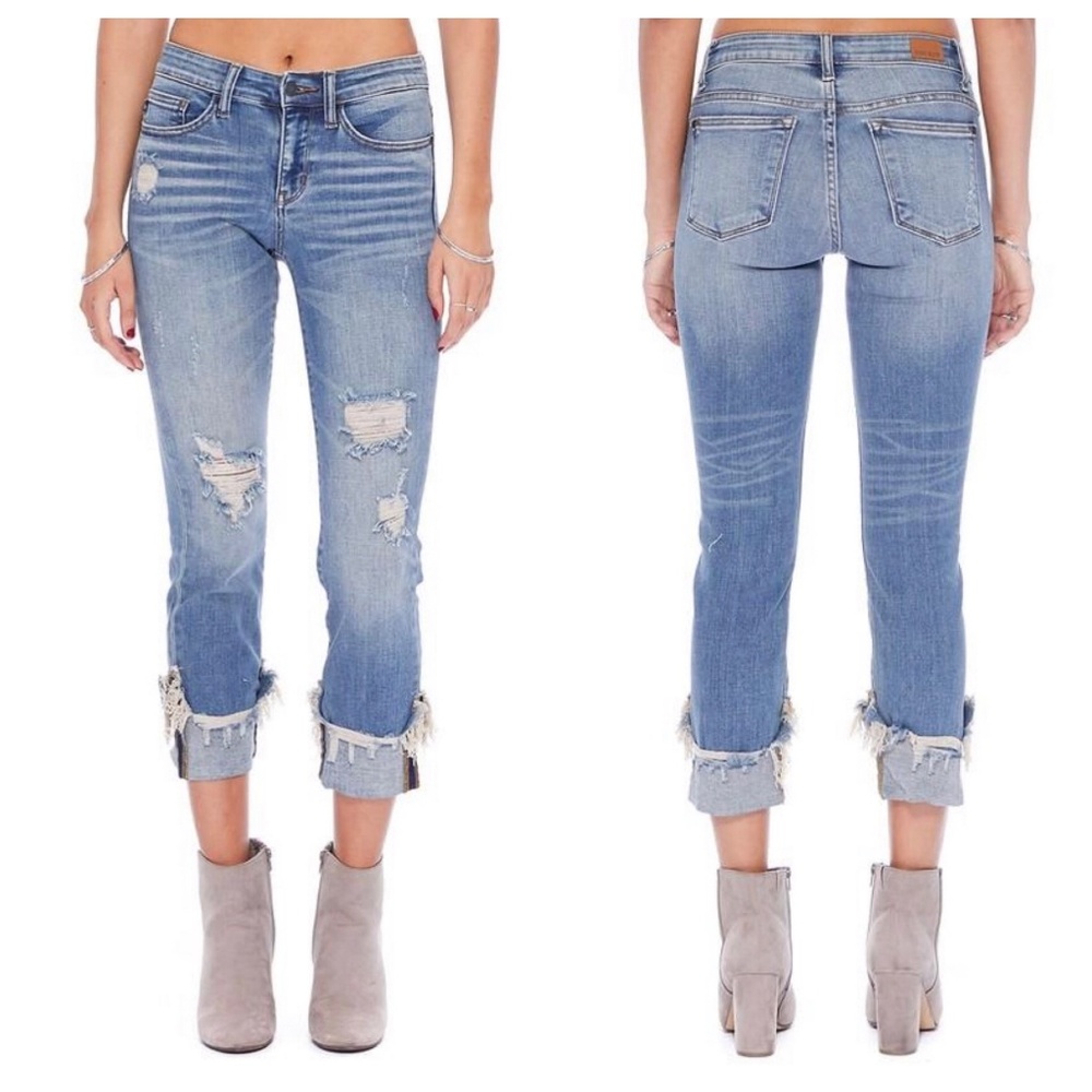 Judy Blue Cuff Distressed Denim Jeans